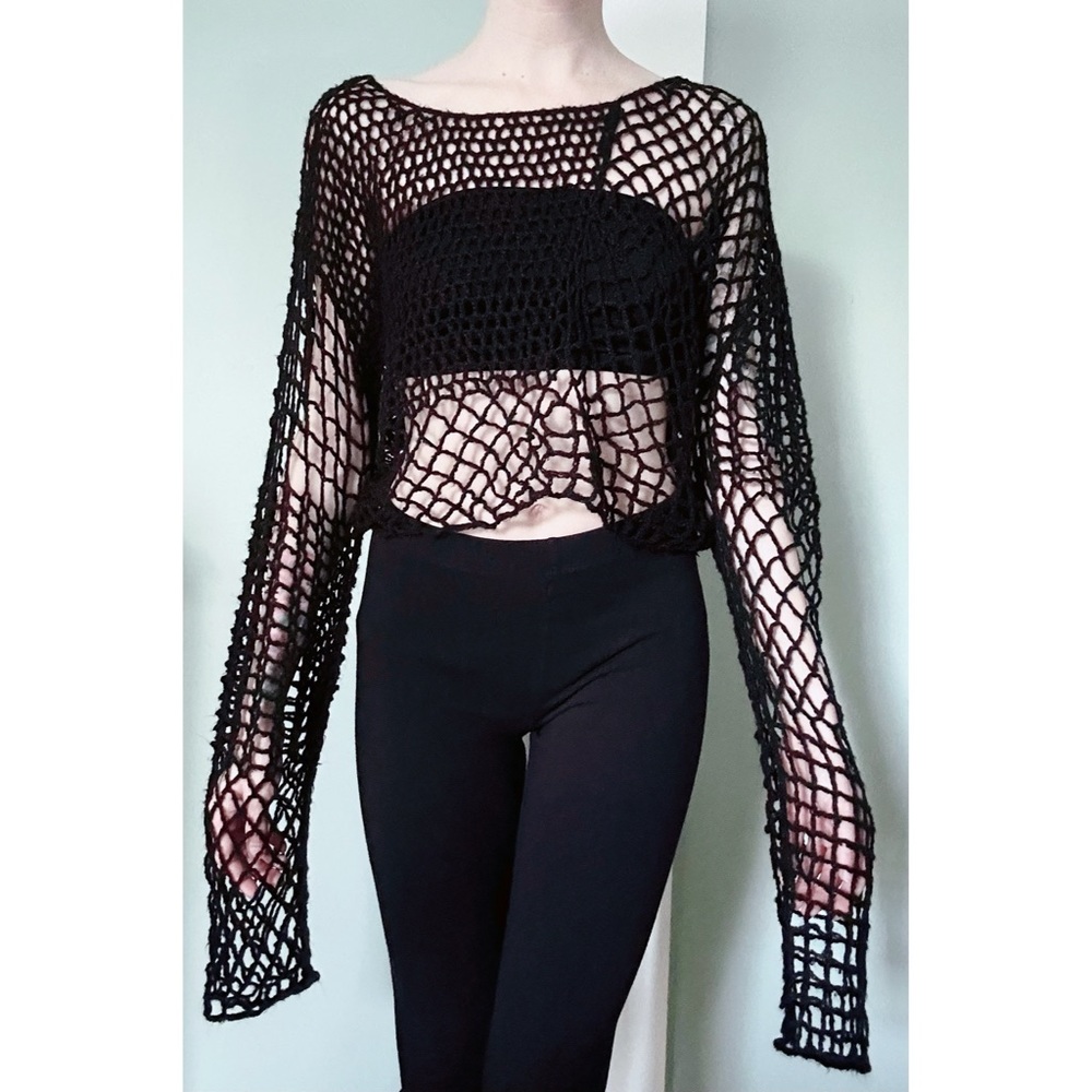 Widow Glass Half Empty Black Knit Extra Long Sleeve Sweater